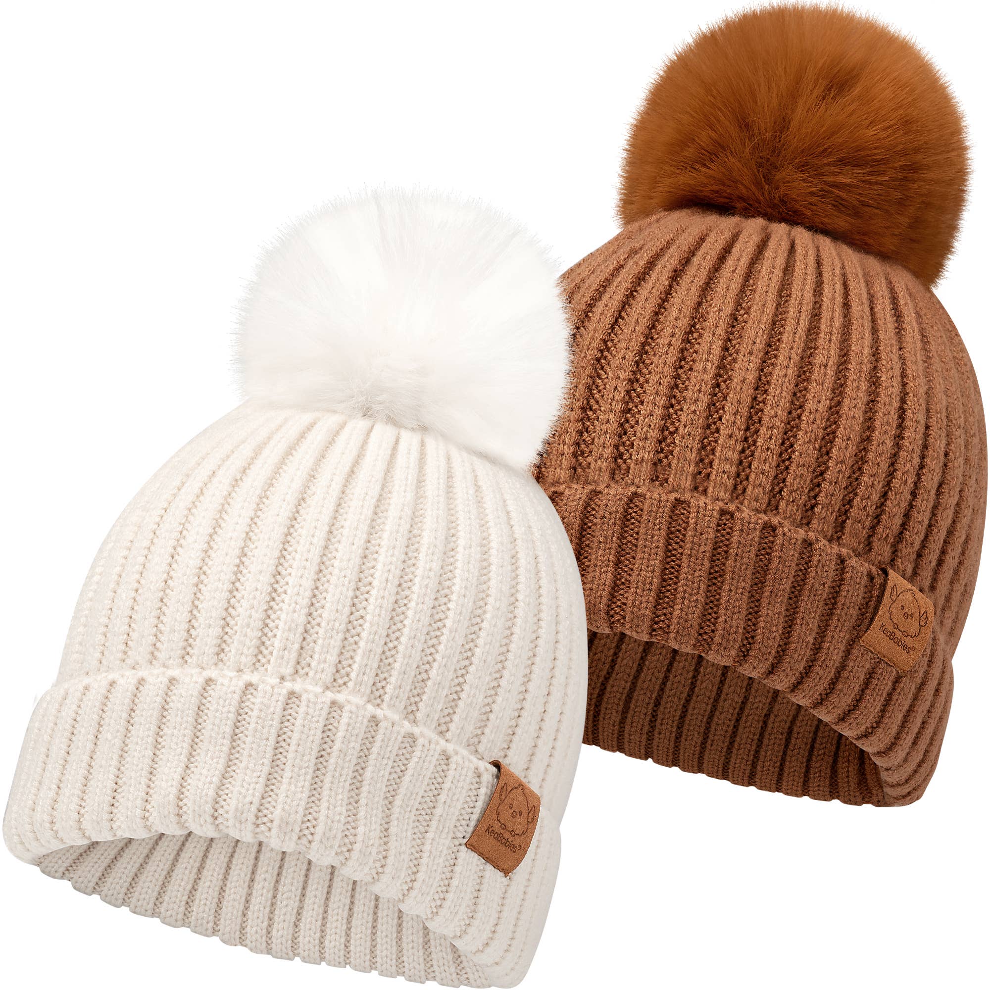 KeaBabies 2-Pack Pom Knitted Beanie