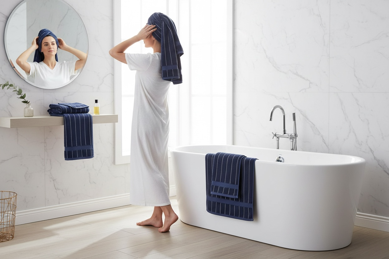 Striped Cotton Bath Towel – Soft Towel for Bathroom or Kitchen