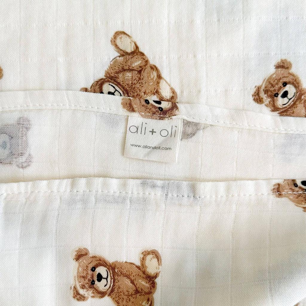 Bamboo Muslin Swaddle Baby Blanket (Teddy Bear)