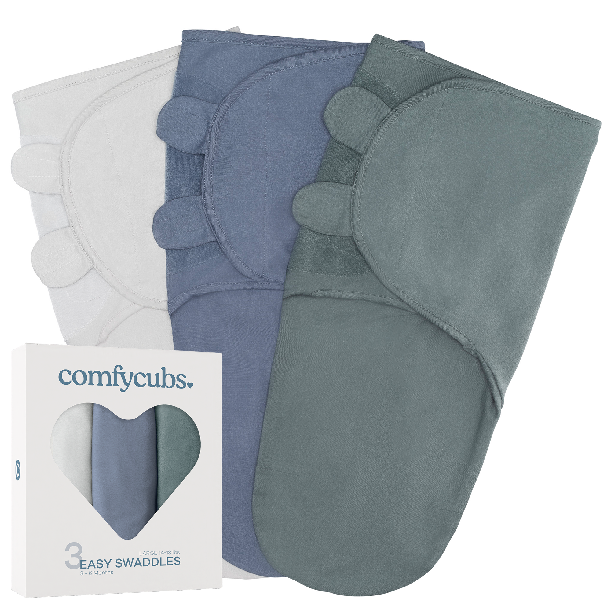 Easy Swaddle Blanket, 3 Pack - 100% Cotton by Comfy Cubs