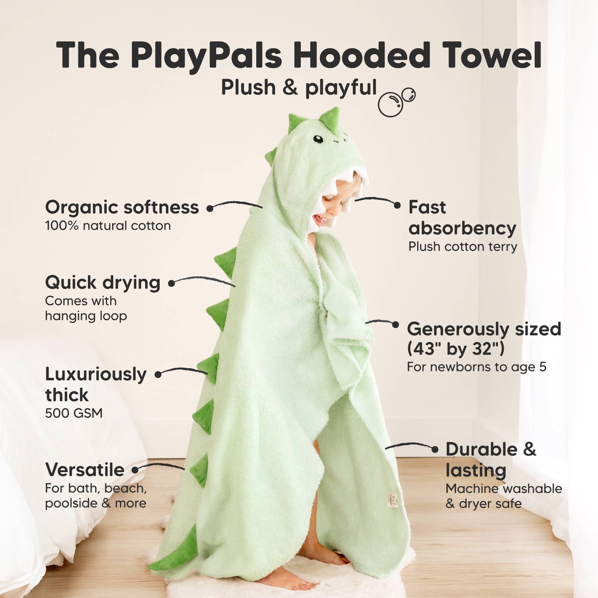 Playpals Hooded Baby Bath Towels for Newborn