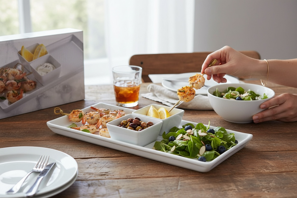 3pc Serving Plate Set – Serving Plate for Desserts and Appetizers with Dip