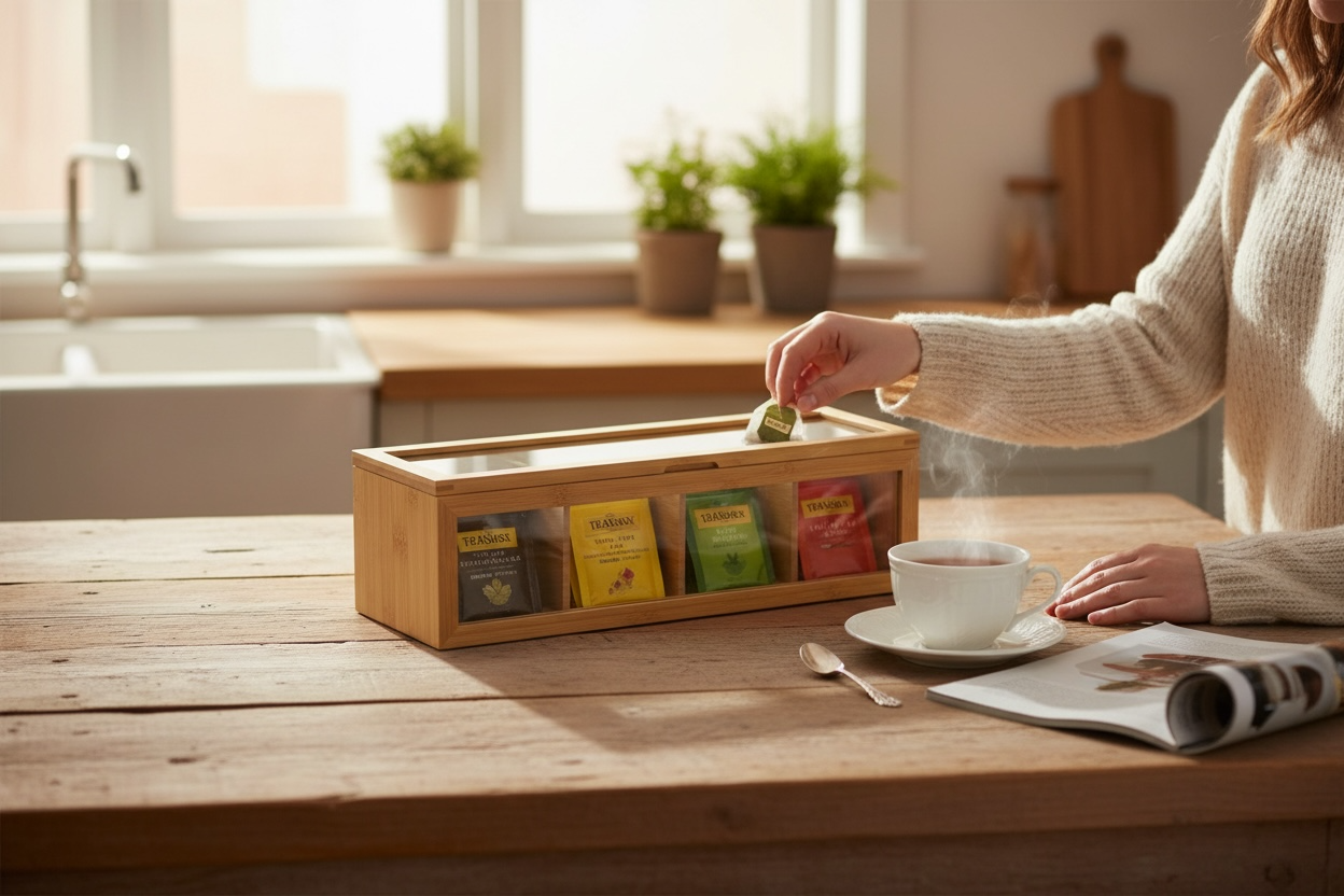 Bamboo Tea Organizer Box – Great Gift!