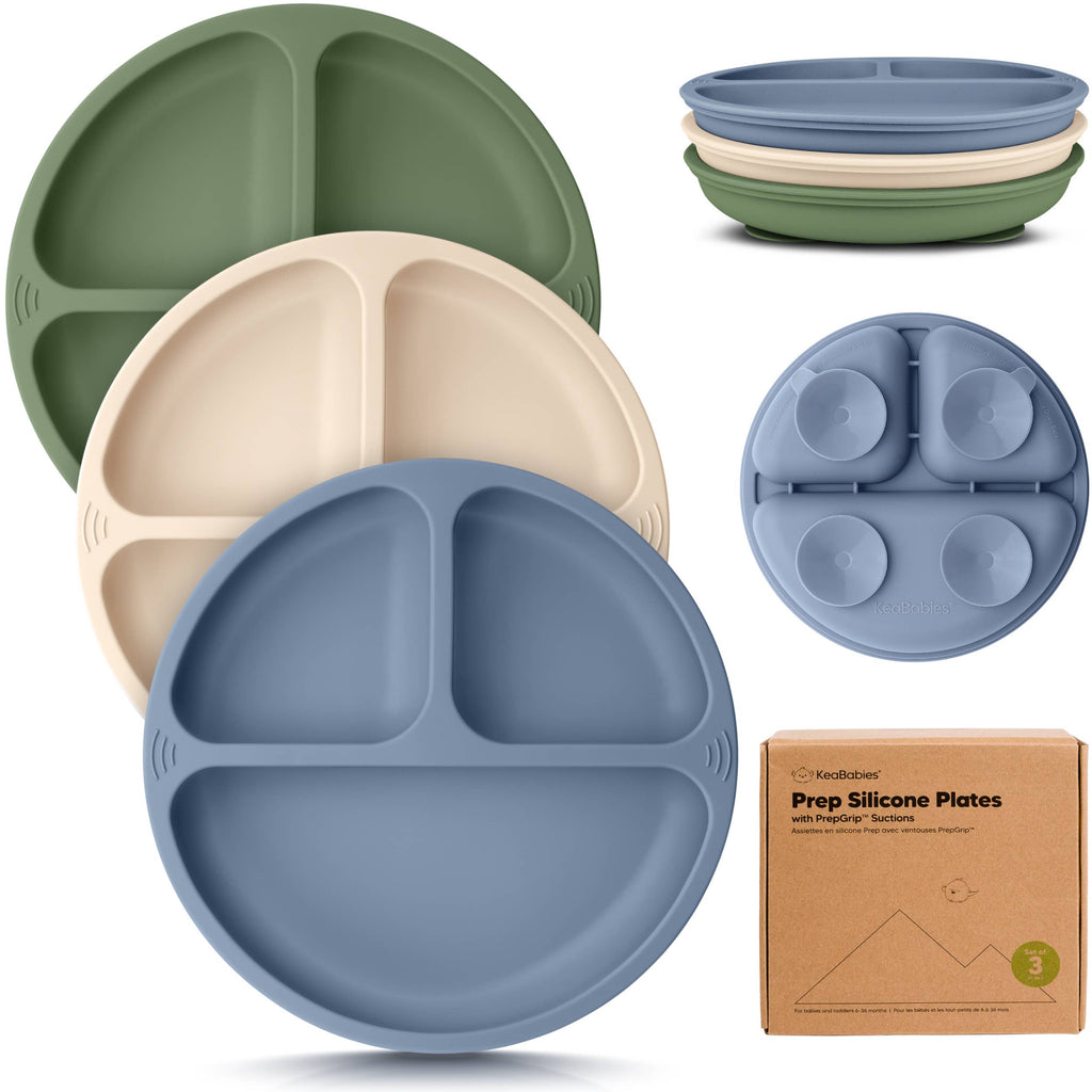 3-Pack Prep Suction Plates for Baby, BPA-Free Silicone Plate