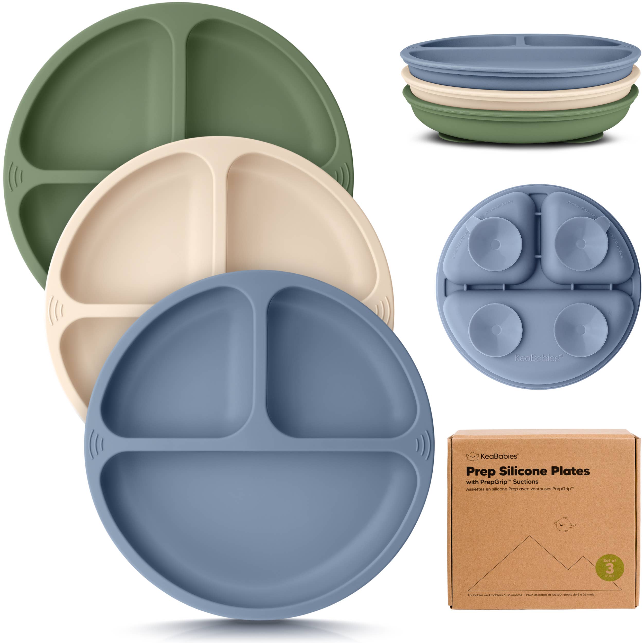 3-Pack Prep Suction Plates for Baby, BPA-Free Silicone Plate