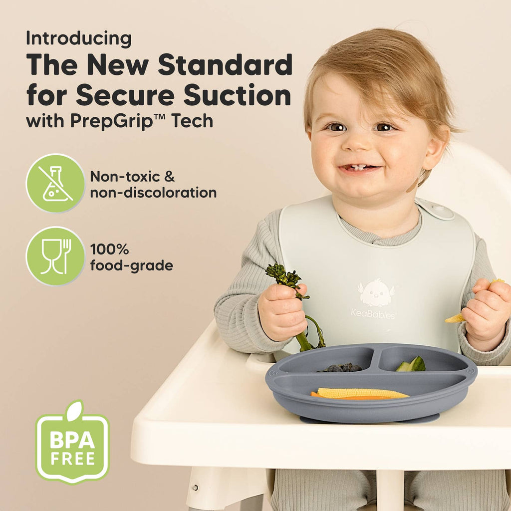3-Pack Prep Suction Plates for Baby, BPA-Free Silicone Plate
