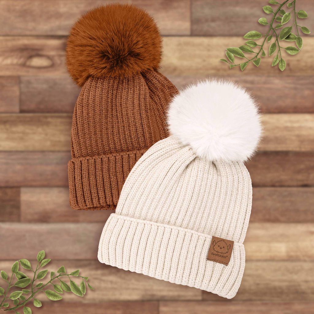 KeaBabies 2-Pack Pom Knitted Beanie