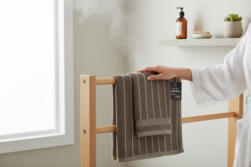 Striped Cotton Bath Towel – Soft Towel for Bathroom or Kitchen