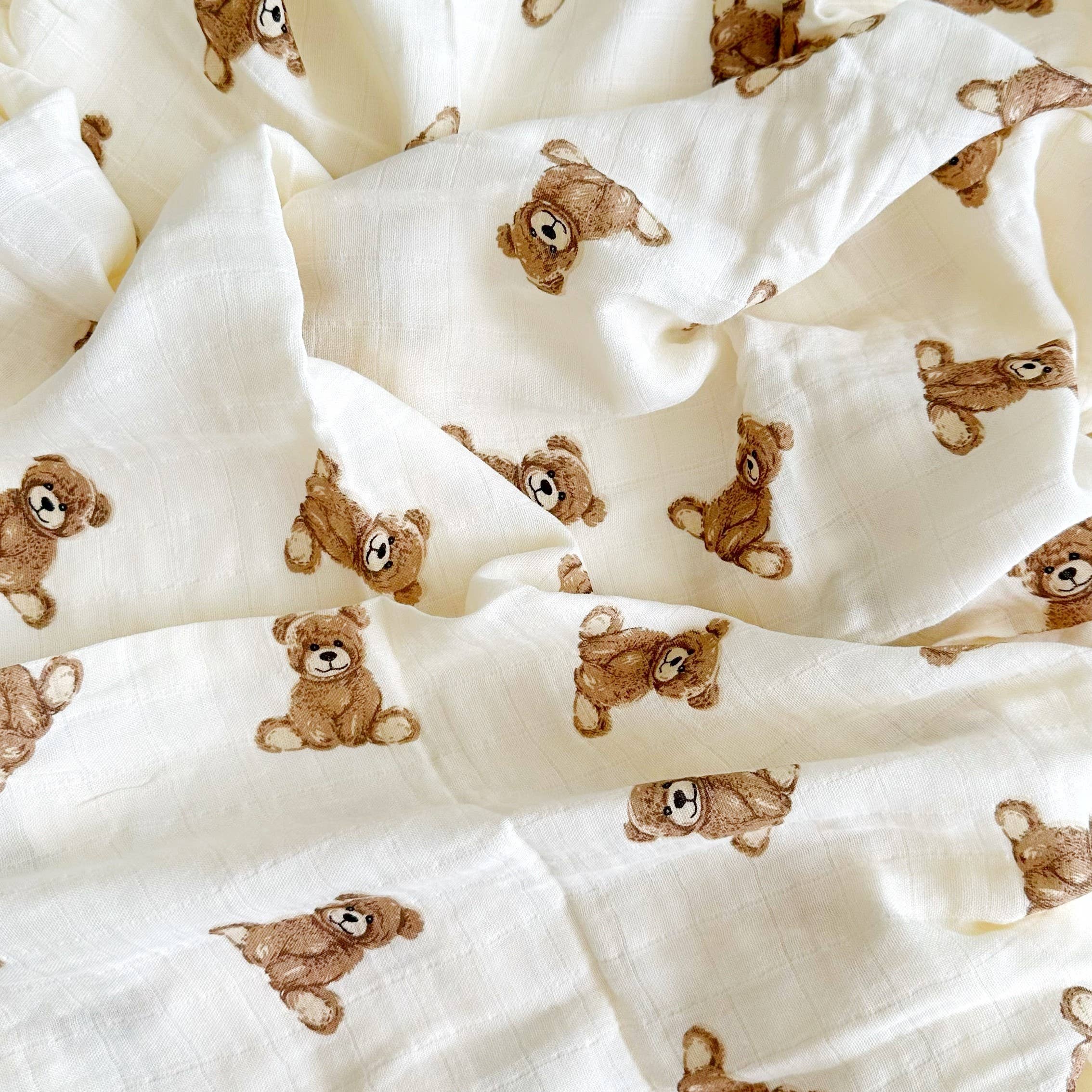 Bamboo Muslin Swaddle Baby Blanket (Teddy Bear)