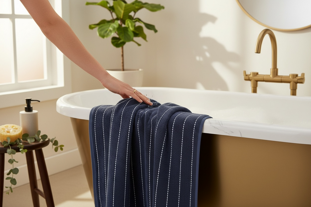 Striped Cotton Bath Towel – Soft Towel for Bathroom or Kitchen