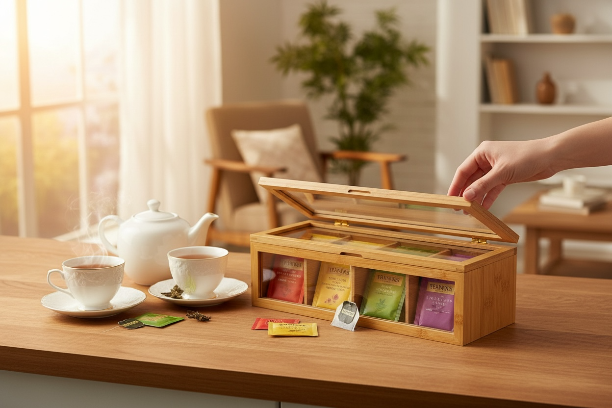 Bamboo Tea Organizer Box – Great Gift!