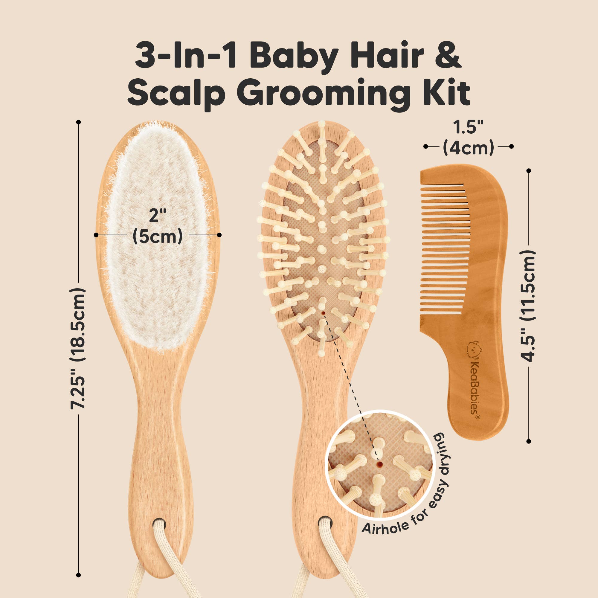 KeaBabies Baby Hair Brush and Comb Set