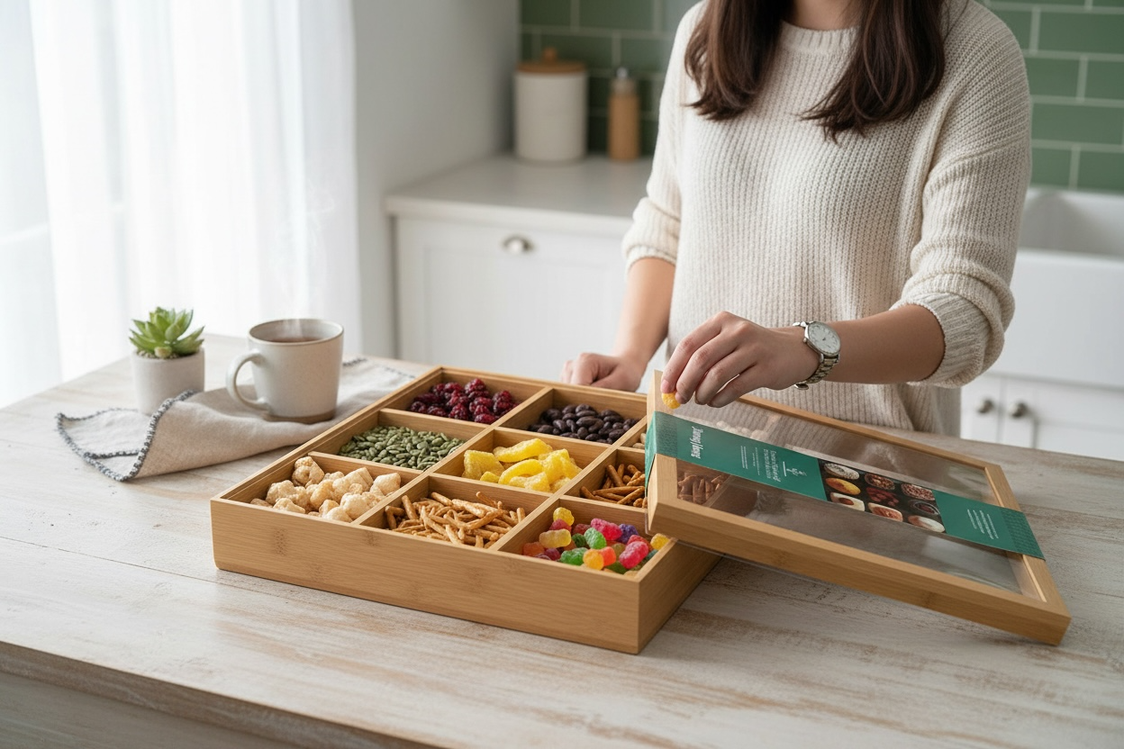 Bamboo Snack Box – 33.5 x 33.5 x 6 cm – Kitchen Snack Storage Box