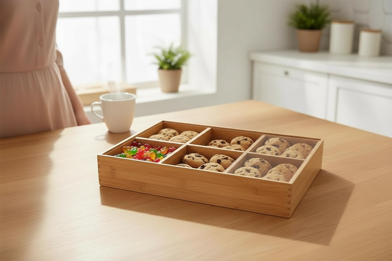 Bamboo Snack Box – 23 x 23 x 6 cm – Kitchen Snack Storage Box